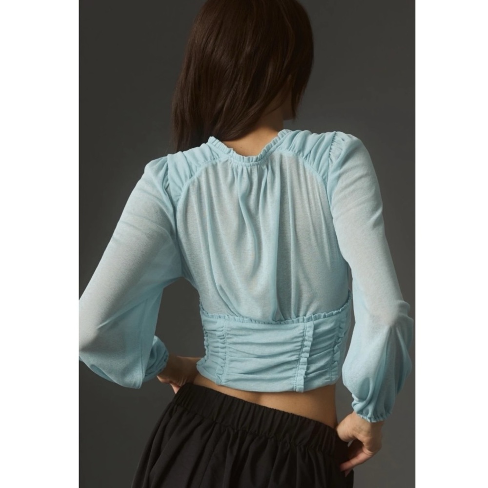 NWT Anthropologie Femme Ruched Cropped Top M Long Sleeve Romantic Fairycore - Picture 3 of 10